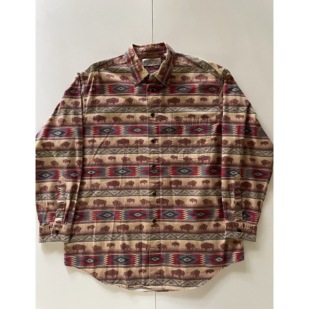 Vintage Roundtree & Yorke Aztek Buffalo Print Long Sleeve Button Up Shirt Large